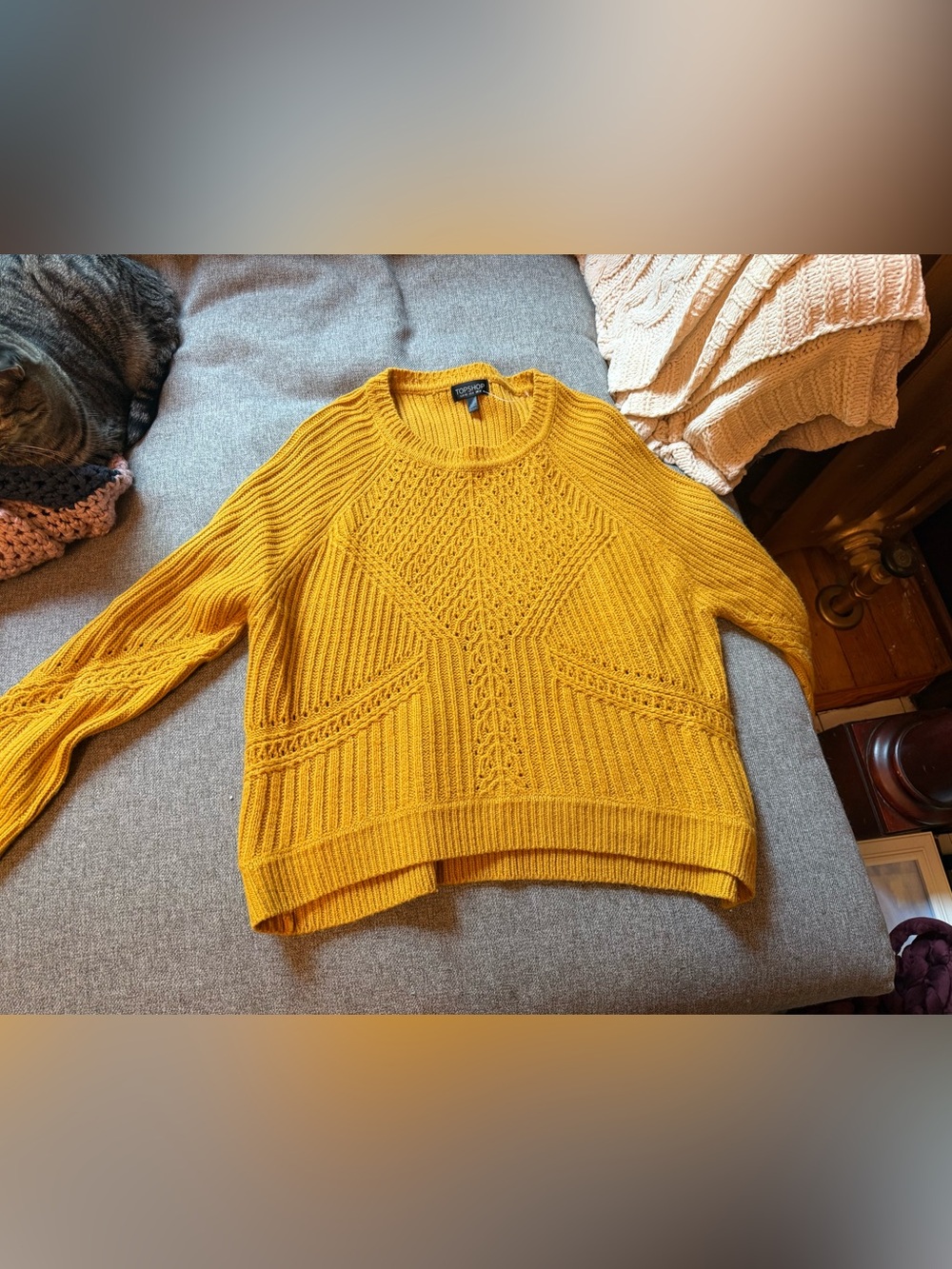 Topshop Golden Yellow Cable Knit Crew Sweater